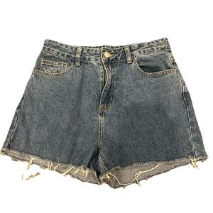 SHEIN High Rise Baggy Denim Shorts Size 29 Mid Wash Distressed Cutoff Y2K